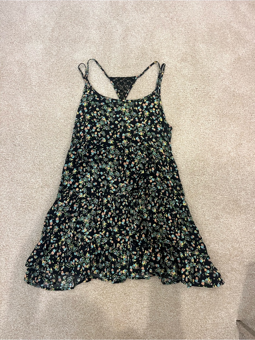 Black Floral Sundress with Lace Back